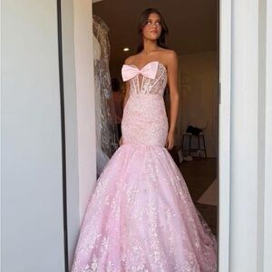 Sherri Hill Pink Lace Prom Dress
